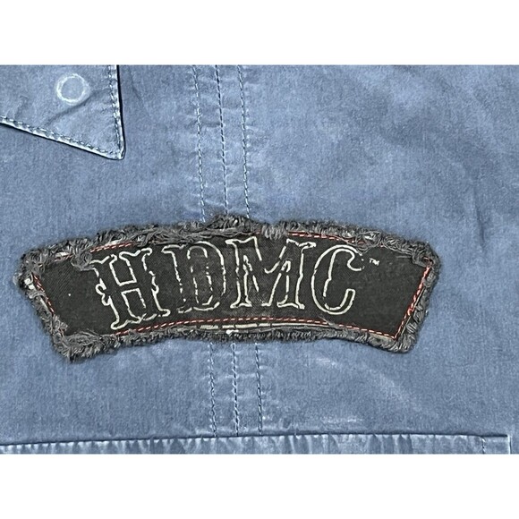 Harley Davidson Shirt Mens L Blue Embroidered Motorcycles Biker Button Up HDMC - Picture 5 of 7